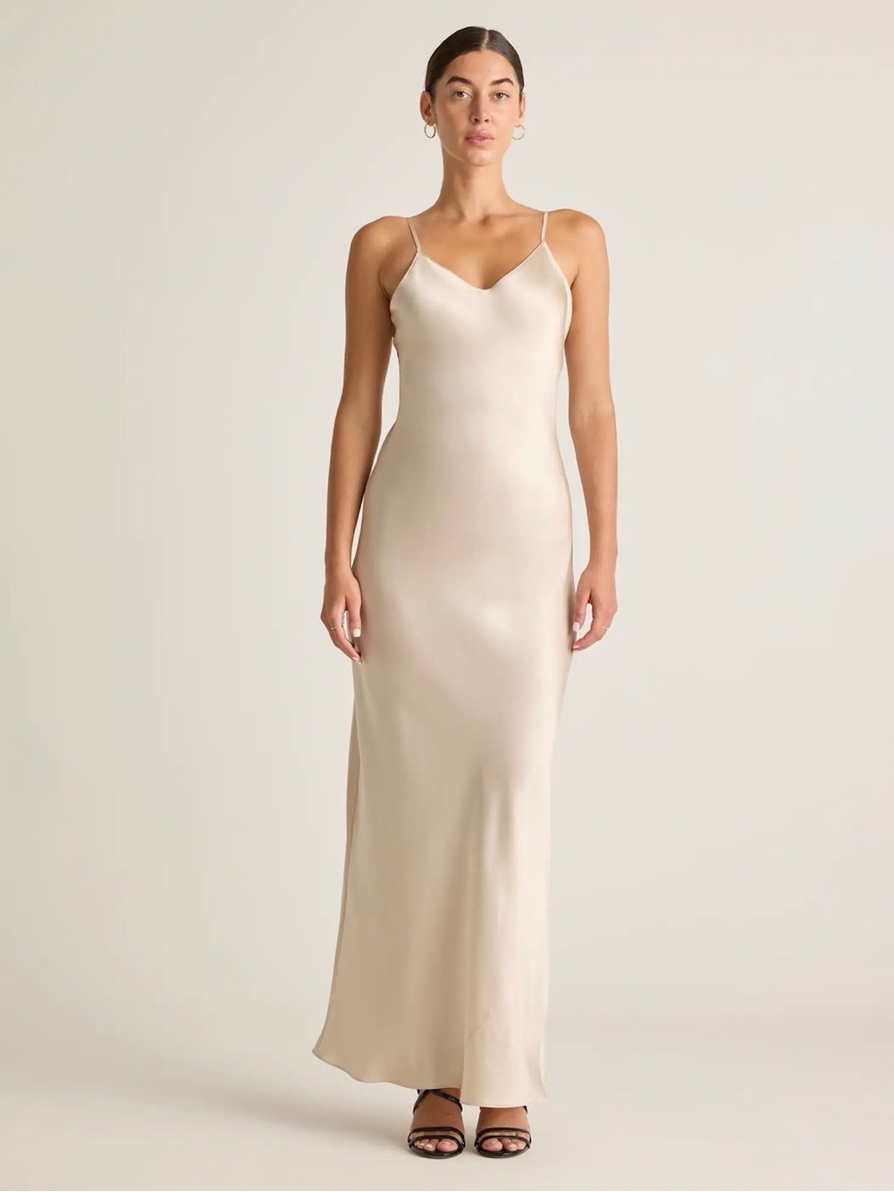 Quince 100% Washable Silk Maxi Slip Dress in Champagne Size XS